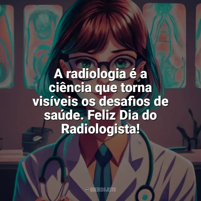 Frases Dia do Radiologista homenagem: A radiologia é a ciência que torna visíveis os desafios de saúde. Feliz Dia do Radiologista!