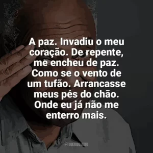 A paz. Invadiu o meu coração. De repente, me encheu de paz. Como se o vento de um tufão. Arrancasse meus pés do chão. Onde eu já não me enterro mais. Gilberto Gil