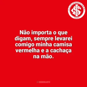 Não importa o que digam, sempre levarei comigo minha camisa vermelha e a cachaça na mão. Sport Club Internacional