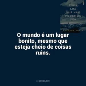 O mundo é um lugar bonito, mesmo que esteja cheio de coisas ruins. Toda a Luz que Não Podemos Ver (Livro)