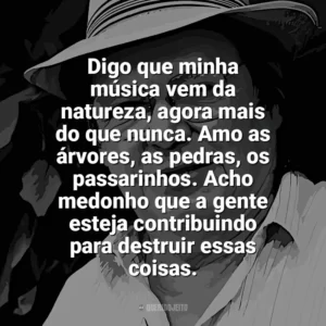 Digo que minha música vem da natureza, agora mais do que nunca. Amo as árvores, as pedras, os passarinhos. Acho medonho que a gente esteja contribuindo para destruir essas coisas. Tom Jobim
