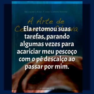 Ela retomou suas tarefas, parando algumas vezes para acariciar meu pescoço com o pé descalço ao passar por mim. A Arte de Correr na Chuva (Livro)
