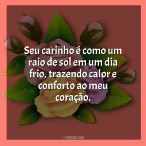 Seu carinho é como um raio de sol em um dia frio, trazendo calor e conforto ao meu coração.