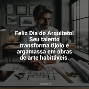 Feliz Dia do Arquiteto! Seu talento transforma tijolo e argamassa em obras de arte habitáveis. Dia do Arquiteto