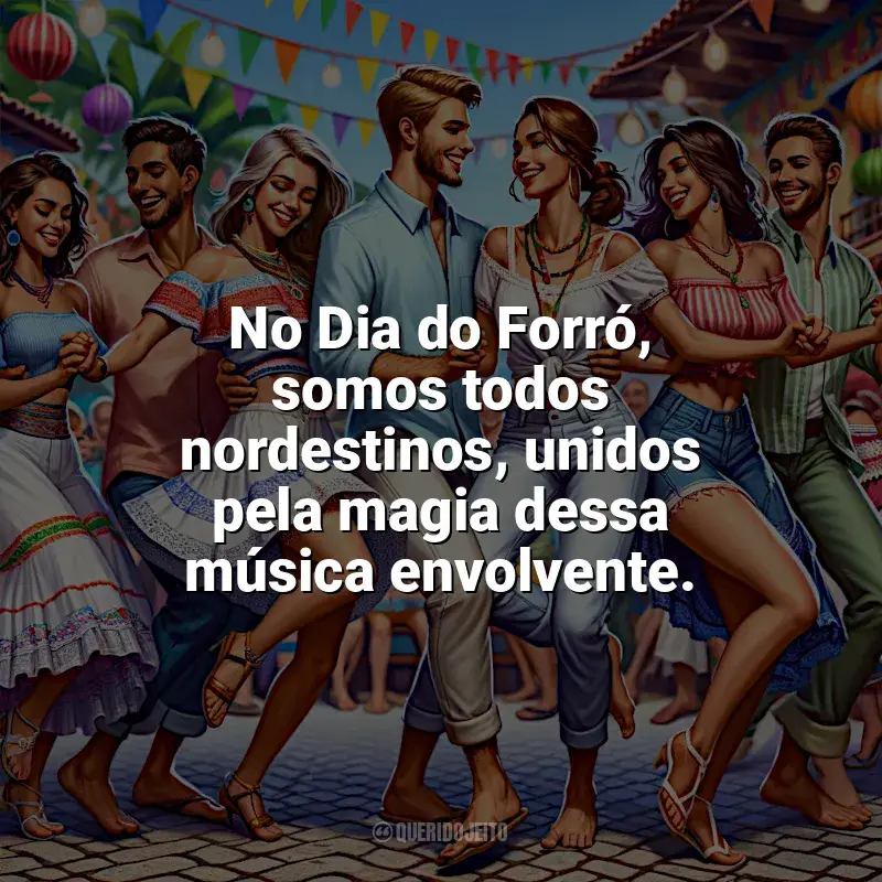 Frases de homenagem Dia do Forró: No Dia do Forró, somos todos nordestinos, unidos pela magia dessa música envolvente.