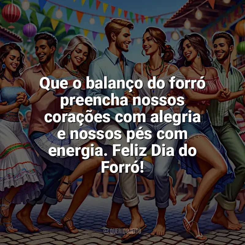 Frases do Dia do Forró: Que o balanço do forró preencha nossos corações com alegria e nossos pés com energia. Feliz Dia do Forró!