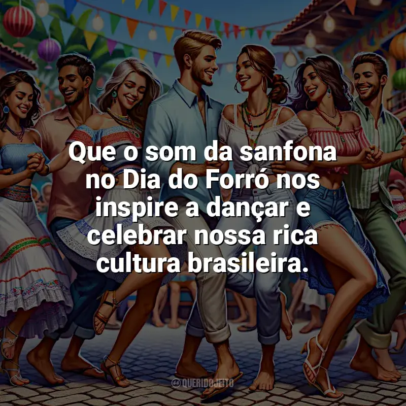 Dia do Forró frases: Que o som da sanfona no Dia do Forró nos inspire a dançar e celebrar nossa rica cultura brasileira.