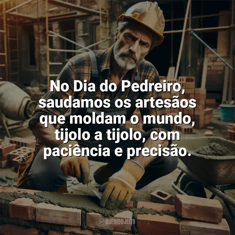 Dia do Pedreiro frases: No Dia do Pedreiro, saudamos os artesãos que moldam o mundo, tijolo a tijolo, com paciência e precisão.
