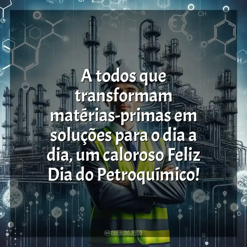 Frases para o Dia do Petroquímico: A todos que transformam matérias-primas em soluções para o dia a dia, um caloroso Feliz Dia do Petroquímico!