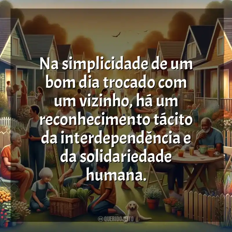 Frases para o Dia do Vizinho: Na simplicidade de um bom dia trocado com um vizinho, há um reconhecimento tácito da interdependência e da solidariedade humana.