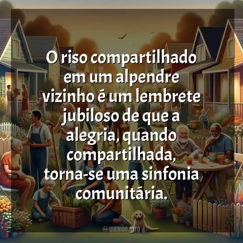 Dia do Vizinho frases: O riso compartilhado em um alpendre vizinho é um lembrete jubiloso de que a alegria, quando compartilhada, torna-se uma sinfonia comunitária.