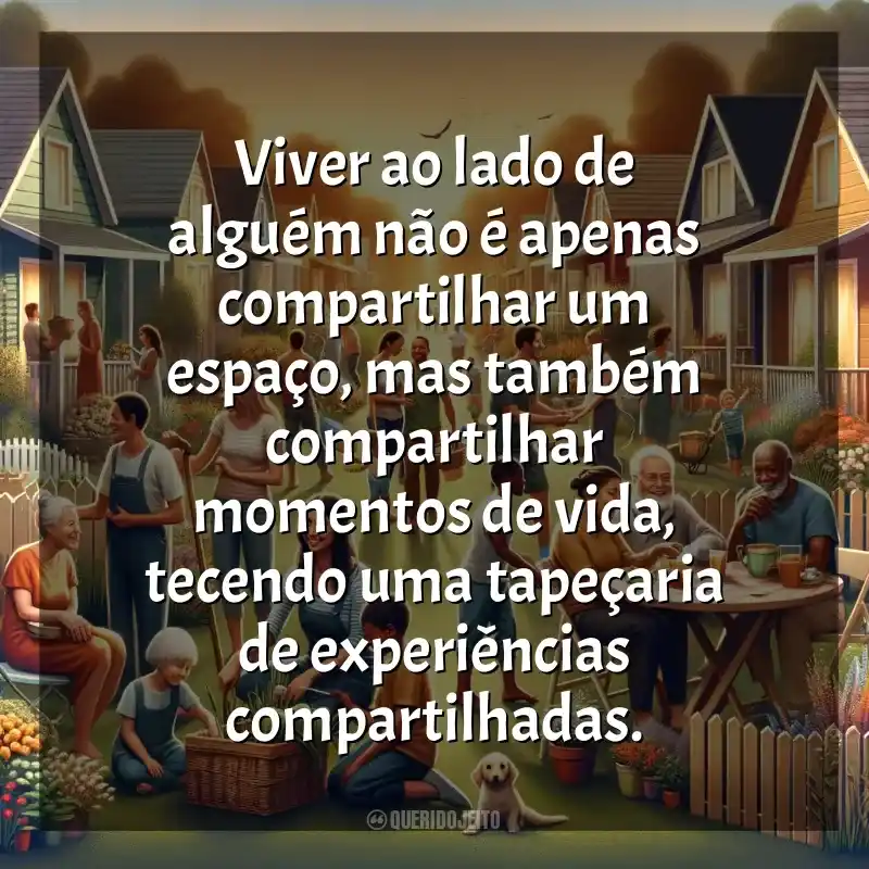 Frases Dia do Vizinho: Viver ao lado de alguém não é apenas compartilhar um espaço, mas também compartilhar momentos de vida, tecendo uma tapeçaria de experiências compartilhadas.