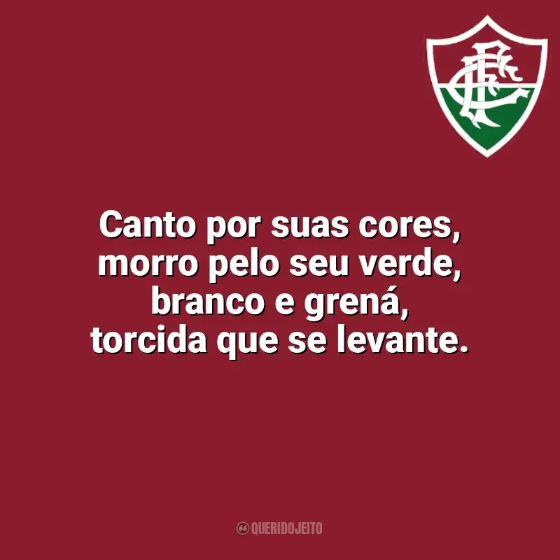 Time do Fluminense frases: Canto por suas cores, morro pelo seu verde, branco e grená, torcida que se levante.