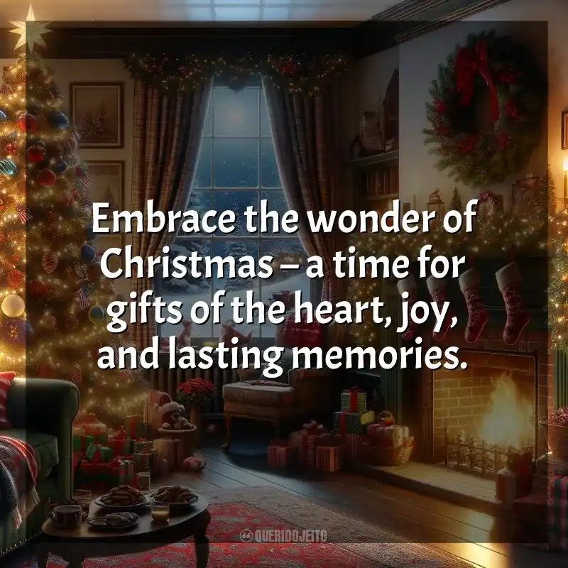 Natal em Inglês frases: Embrace the wonder of Christmas – a time for gifts of the heart, joy, and lasting memories.