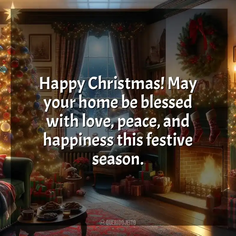 Frases Natal em Inglês: Happy Christmas! May your home be blessed with love, peace, and happiness this festive season.