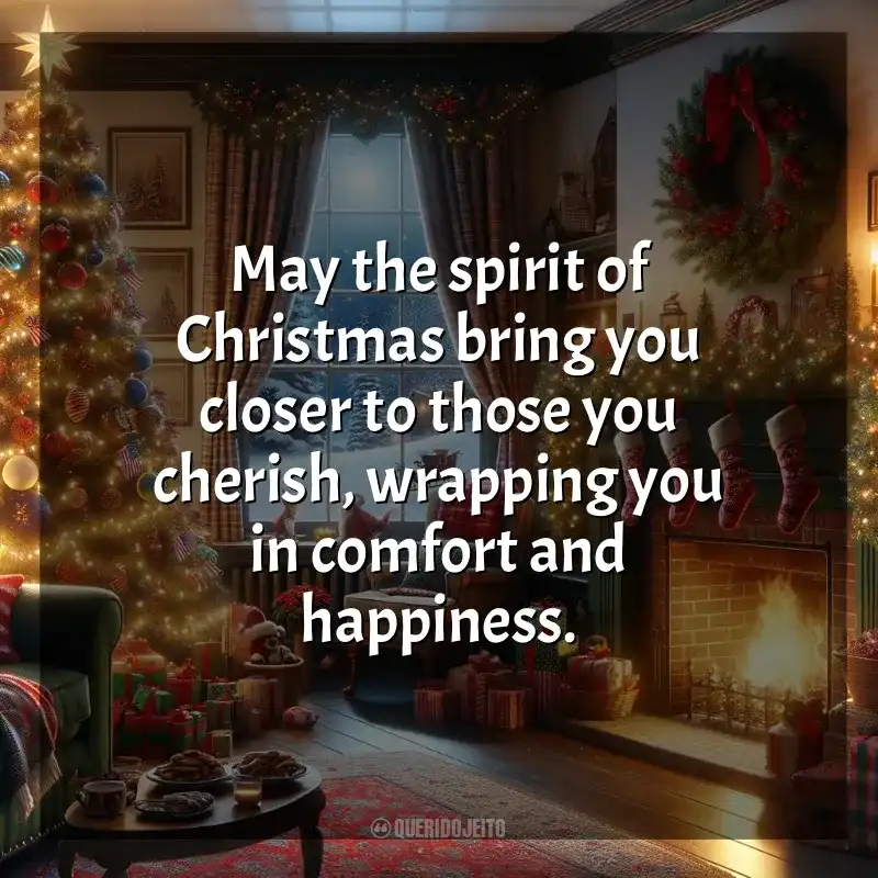 Frases Feliz Natal em Inglês: May the spirit of Christmas bring you closer to those you cherish, wrapping you in comfort and happiness.
