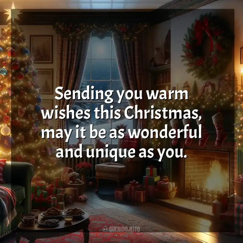 Frases de homenagem Natal em Inglês: Sending you warm wishes this Christmas, may it be as wonderful and unique as you.