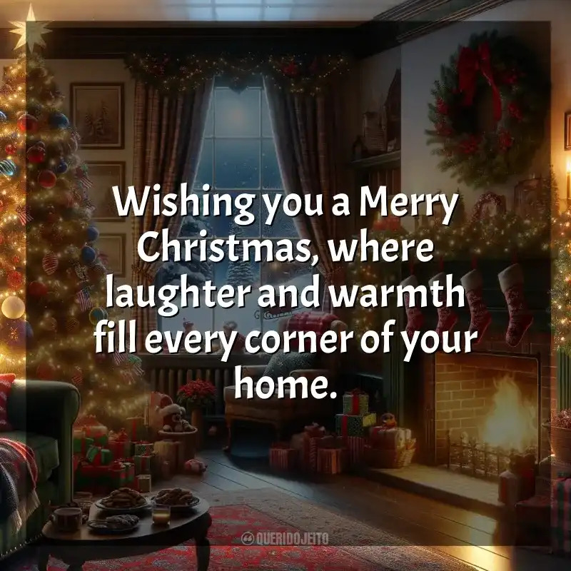 Frases Feliz Natal em Inglês: Wishing you a Merry Christmas, where laughter and warmth fill every corner of your home.