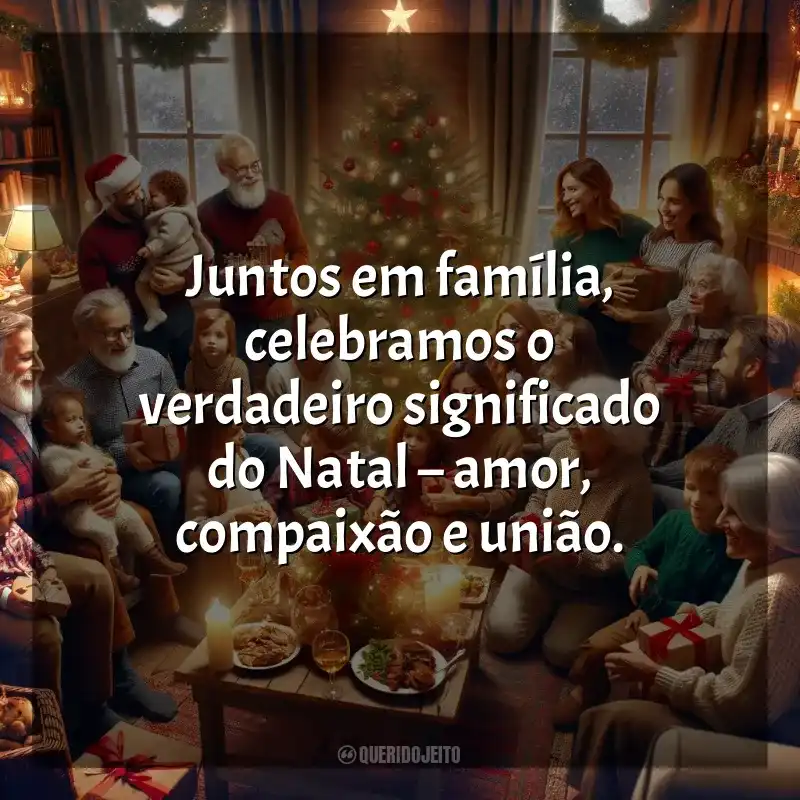 Frases para o Natal para Família: Juntos em família, celebramos o verdadeiro significado do Natal – amor, compaixão e união.