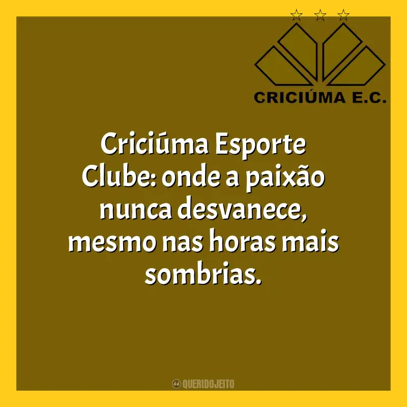 Frases para o Criciúma Esporte Clube: Criciúma Esporte Clube: onde a paixão nunca desvanece, mesmo nas horas mais sombrias.
