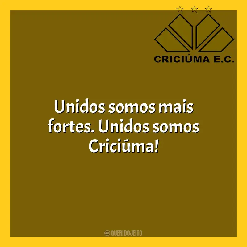 Frases do Criciúma Esporte Clube: Unidos somos mais fortes. Unidos somos Criciúma!