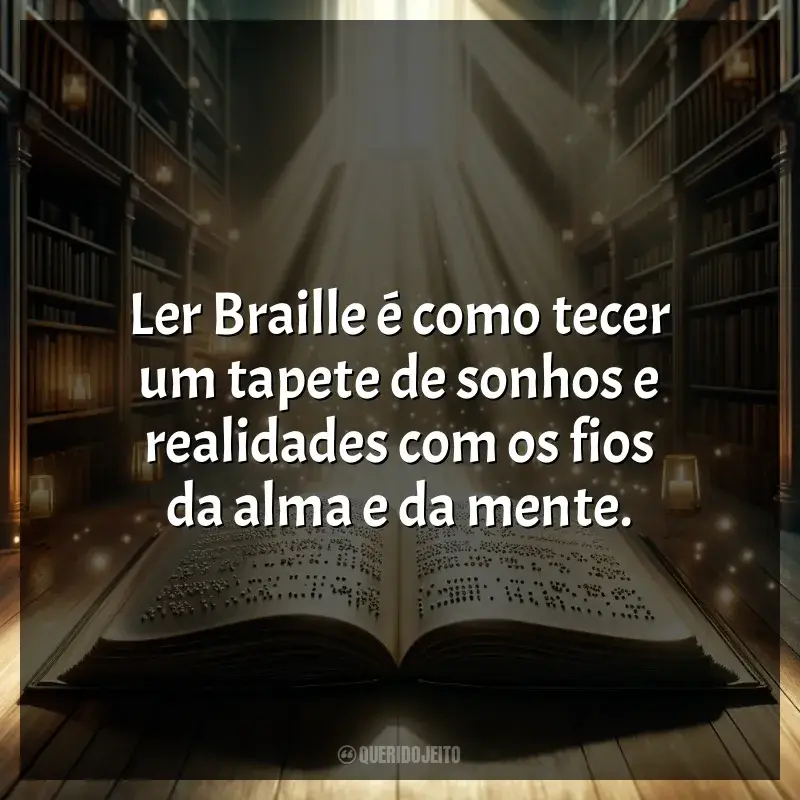 Frases Dia Mundial do Braile homenagem: Ler Braille é como tecer um tapete de sonhos e realidades com os fios da alma e da mente.