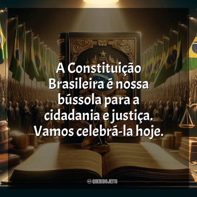 Frases para o Dia da Constituição: A Constituição Brasileira é nossa bússola para a cidadania e justiça. Vamos celebrá-la hoje.
