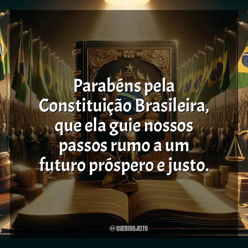 Dia da Constituição Frases: Parabéns pela Constituição Brasileira, que ela guie nossos passos rumo a um futuro próspero e justo.