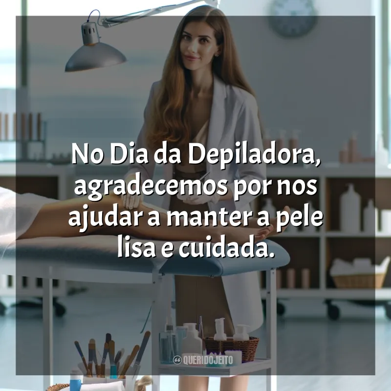 Frases para o Dia da Depiladora: No Dia da Depiladora, agradecemos por nos ajudar a manter a pele lisa e cuidada.