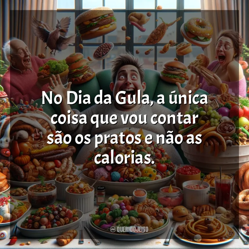 Mensagem Dia da Gula: No Dia da Gula, a única coisa que vou contar são os pratos e não as calorias.