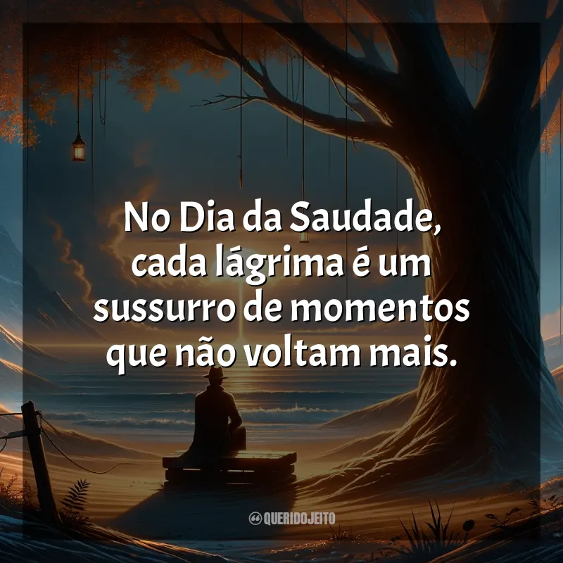 Frases para o Dia da Saudade: No Dia da Saudade, cada lágrima é um sussurro de momentos que não voltam mais.