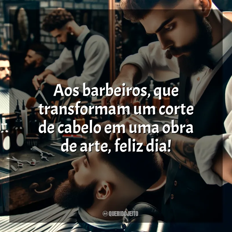 Frases para o Dia do Barbeiro: Aos barbeiros, que transformam um corte de cabelo em uma obra de arte, feliz dia!