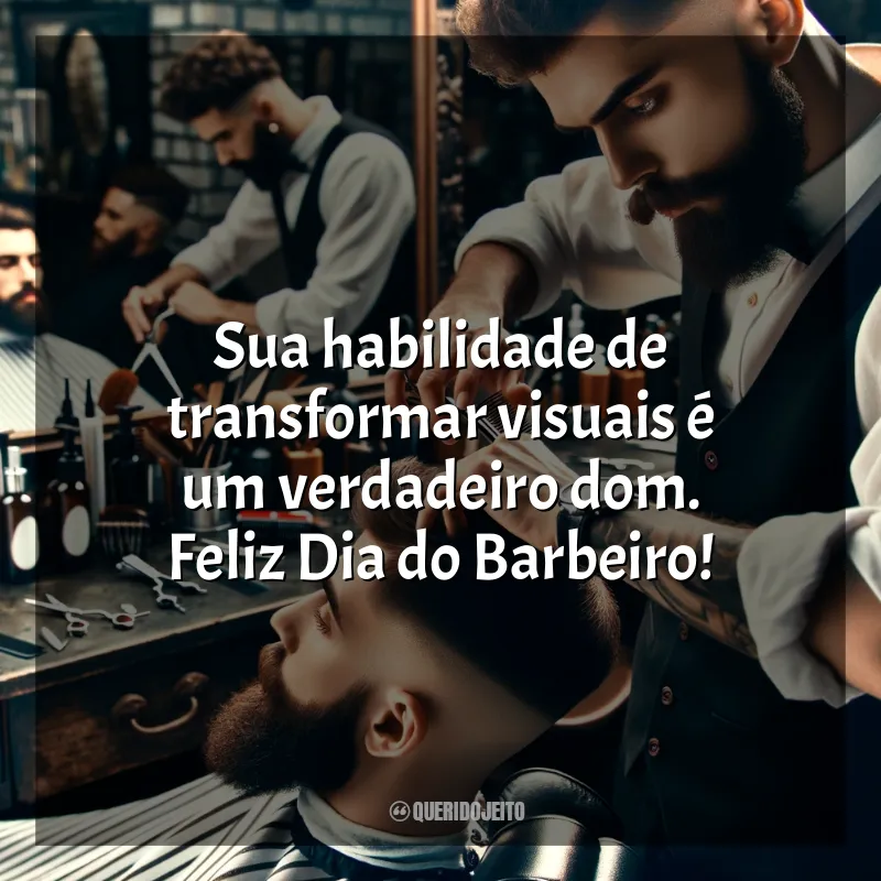 Frases para o Dia do Barbeiro: Sua habilidade de transformar visuais é um verdadeiro dom. Feliz Dia do Barbeiro!