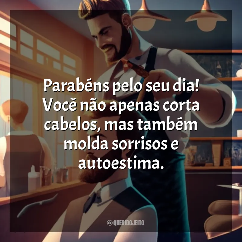 Frases Feliz Dia do Cabeleireiro: Parabéns pelo seu dia! Você não apenas corta cabelos, mas também molda sorrisos e autoestima.