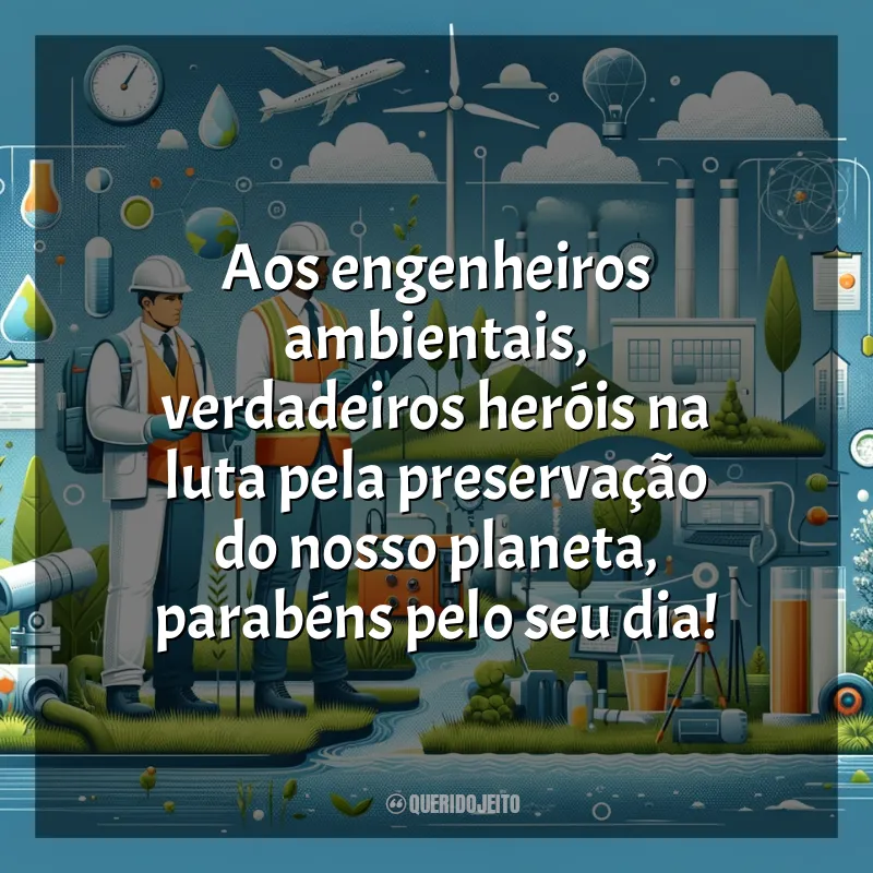Frases Dia do Engenheiro Ambiental: Aos engenheiros ambientais, verdadeiros heróis na luta pela preservação do nosso planeta, parabéns pelo seu dia!
