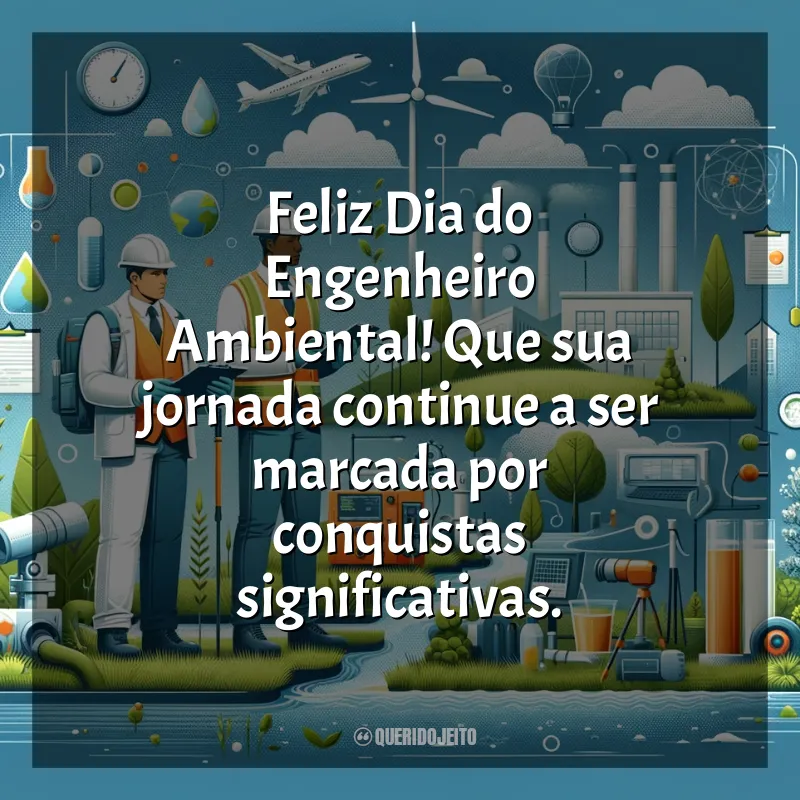 Mensagem Dia do Engenheiro Ambiental: Feliz Dia do Engenheiro Ambiental! Que sua jornada continue a ser marcada por conquistas significativas.
