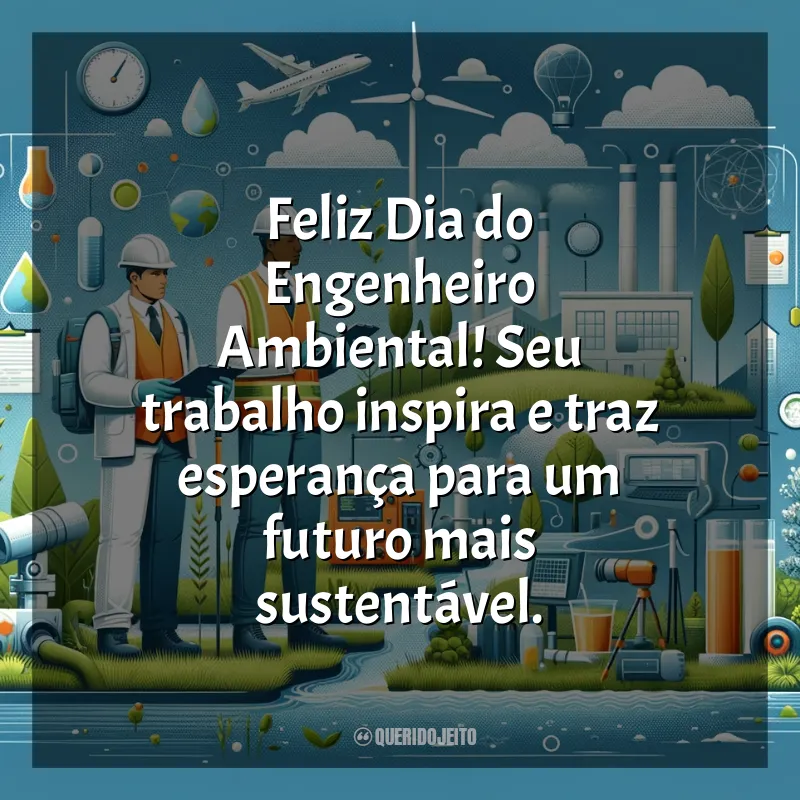 Frases Dia do Engenheiro Ambiental: Feliz Dia do Engenheiro Ambiental! Seu trabalho inspira e traz esperança para um futuro mais sustentável.