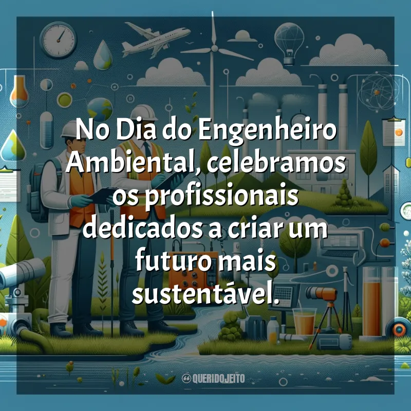 Mensagem Dia do Engenheiro Ambiental: No Dia do Engenheiro Ambiental, celebramos os profissionais dedicados a criar um futuro mais sustentável.