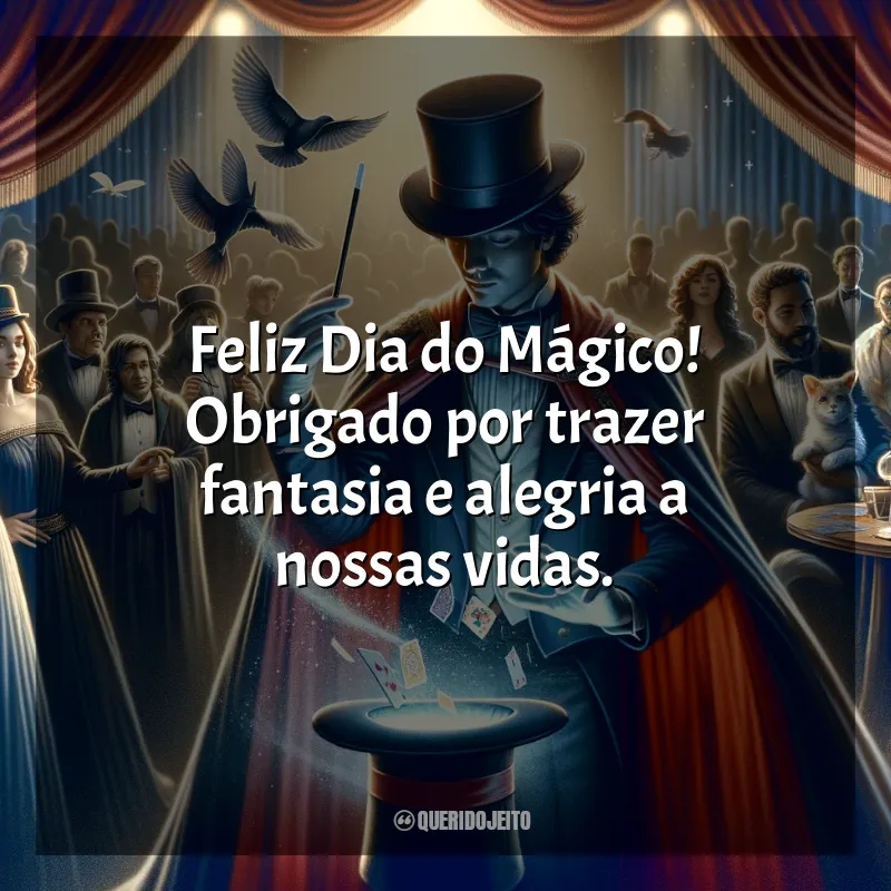 Mensagem Dia do Mágico: Feliz Dia do Mágico! Obrigado por trazer fantasia e alegria a nossas vidas.