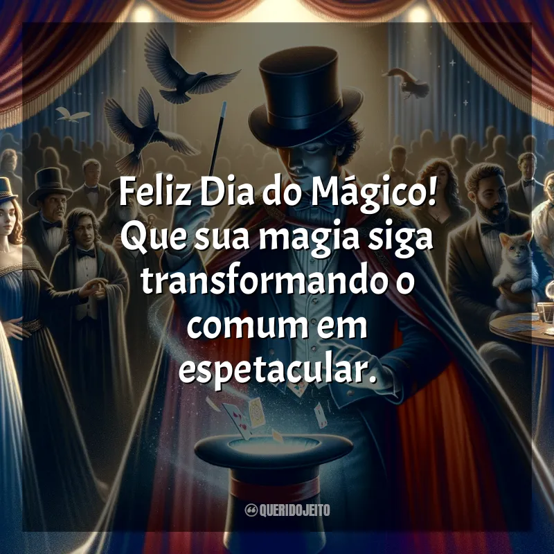 Mensagem Dia do Mágico: Feliz Dia do Mágico! Que sua magia siga transformando o comum em espetacular.