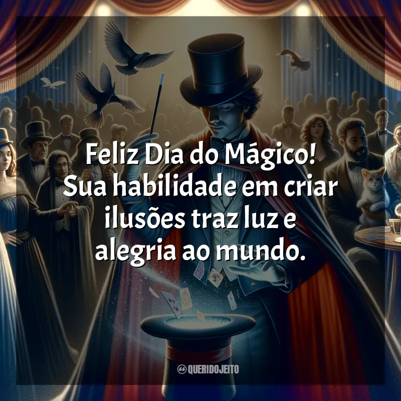 Frases Dia do Mágico: Feliz Dia do Mágico! Sua habilidade em criar ilusões traz luz e alegria ao mundo.