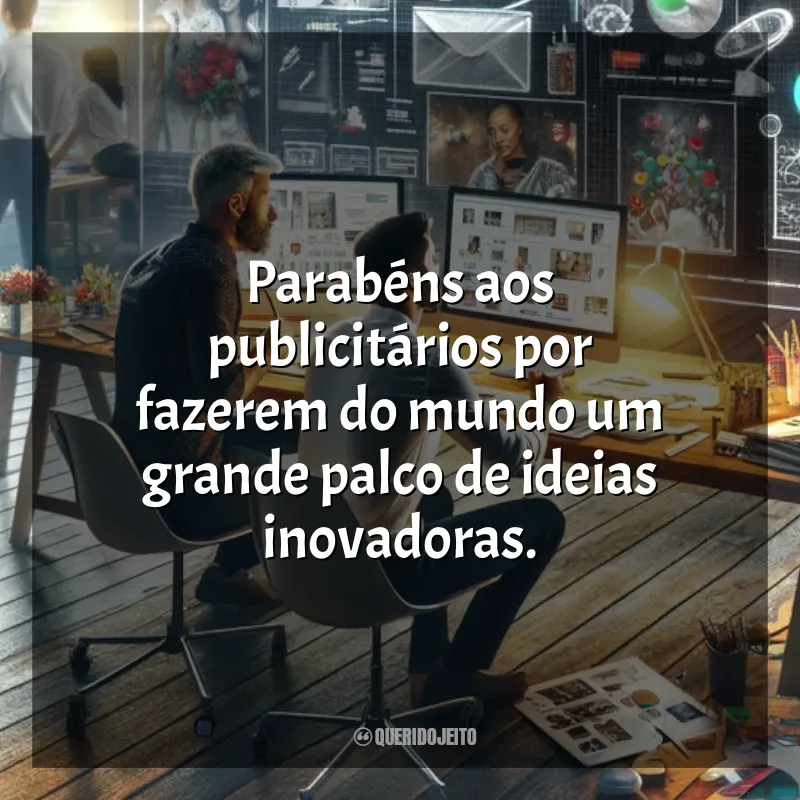 Mensagens Dia do Publicitário: Parabéns aos publicitários por fazerem do mundo um grande palco de ideias inovadoras.