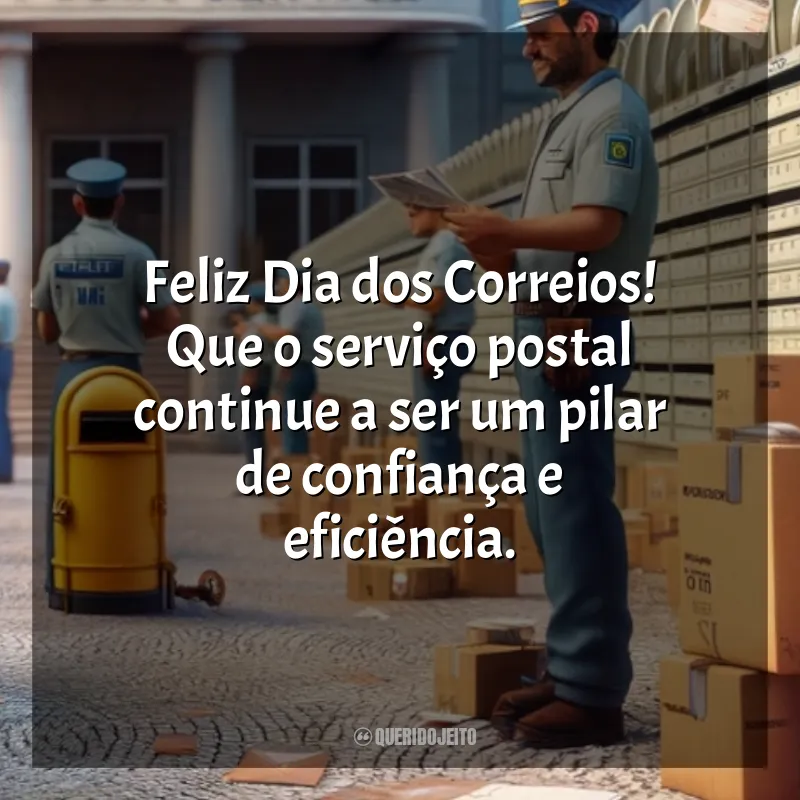 Frases Dia dos Correios: Feliz Dia dos Correios! Que o serviço postal continue a ser um pilar de confiança e eficiência.