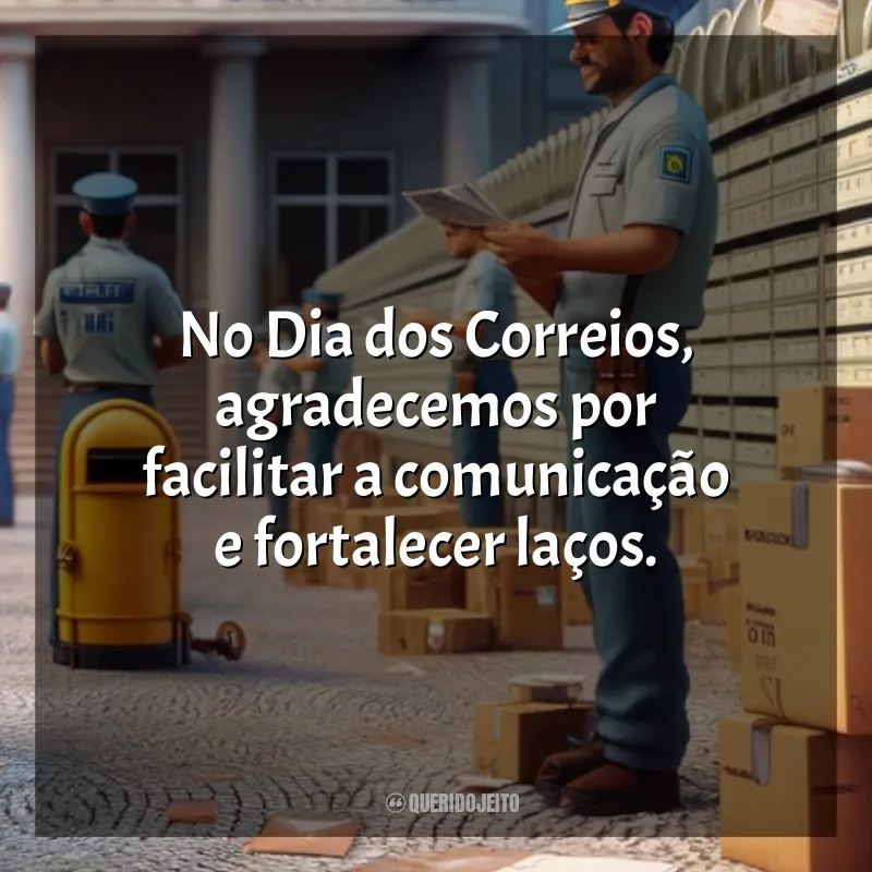 Mensagem Dia dos Correios: No Dia dos Correios, agradecemos por facilitar a comunicação e fortalecer laços.