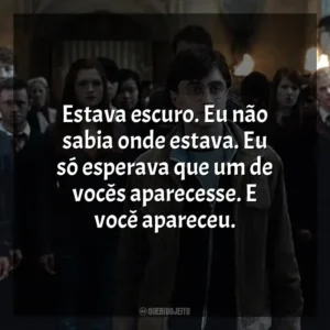 Estava escuro. Eu não sabia onde estava. Eu só esperava que um de vocês aparecesse. E você apareceu. Harry Potter e as Relíquias da Morte (Filme)