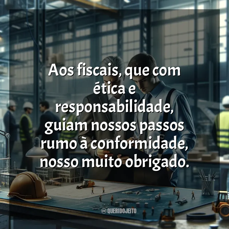Frases para o Dia do Fiscal: Aos fiscais, que com ética e responsabilidade, guiam nossos passos rumo à conformidade, nosso muito obrigado.
