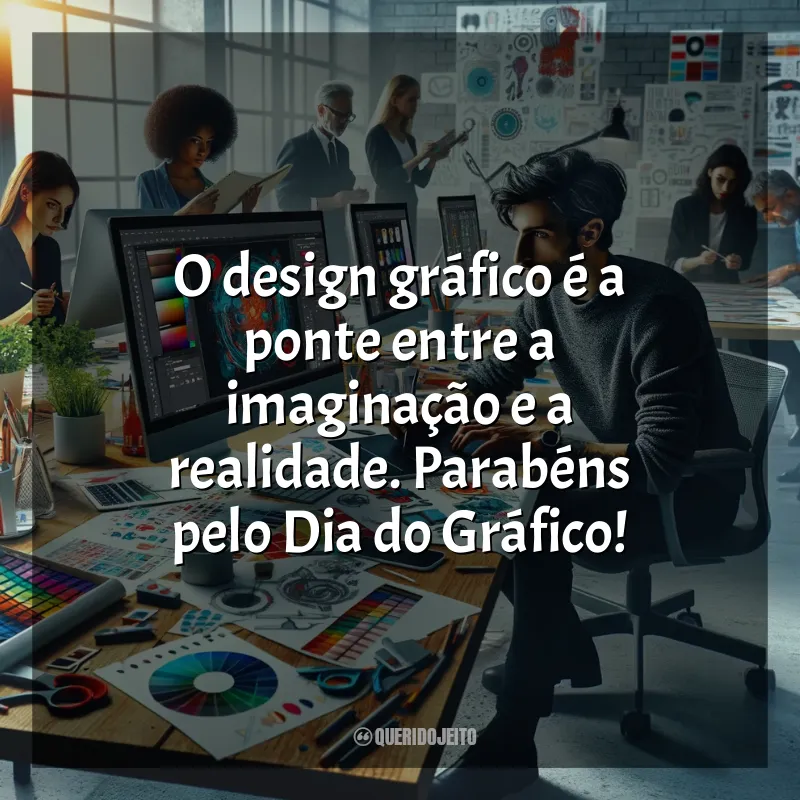 Frases para o Dia do Gráfico: O design gráfico é a ponte entre a imaginação e a realidade. Parabéns pelo Dia do Gráfico!