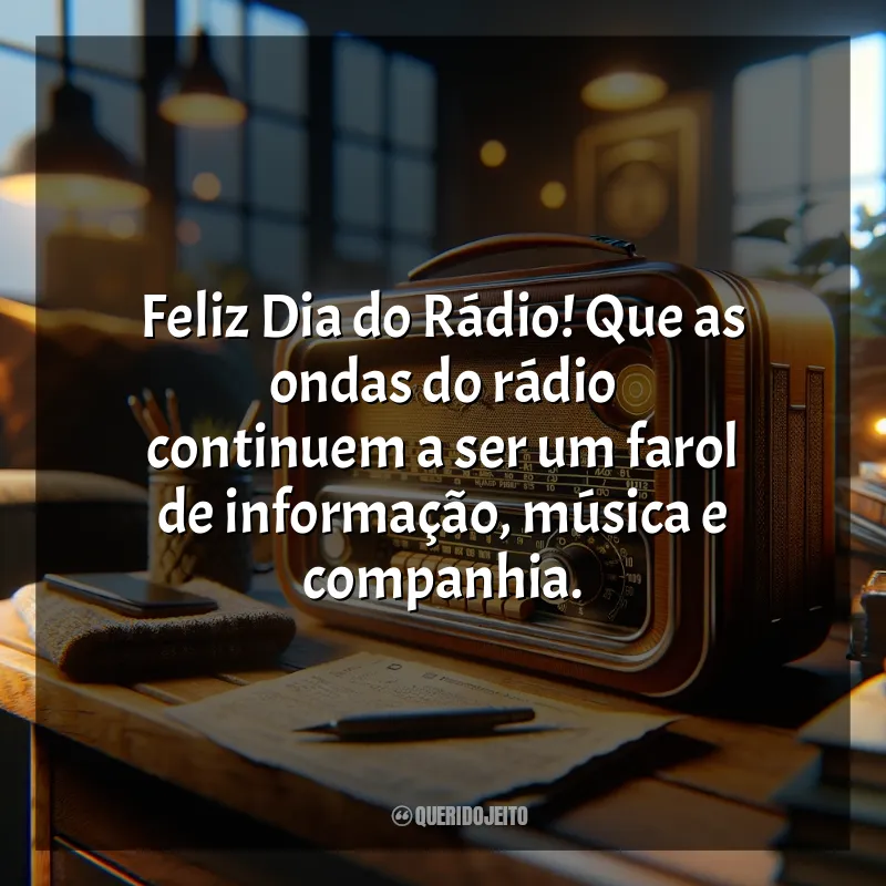 Frases de homenagem Dia do Rádio: Feliz Dia do Rádio! Que as ondas do rádio continuem a ser um farol de informação, música e companhia.