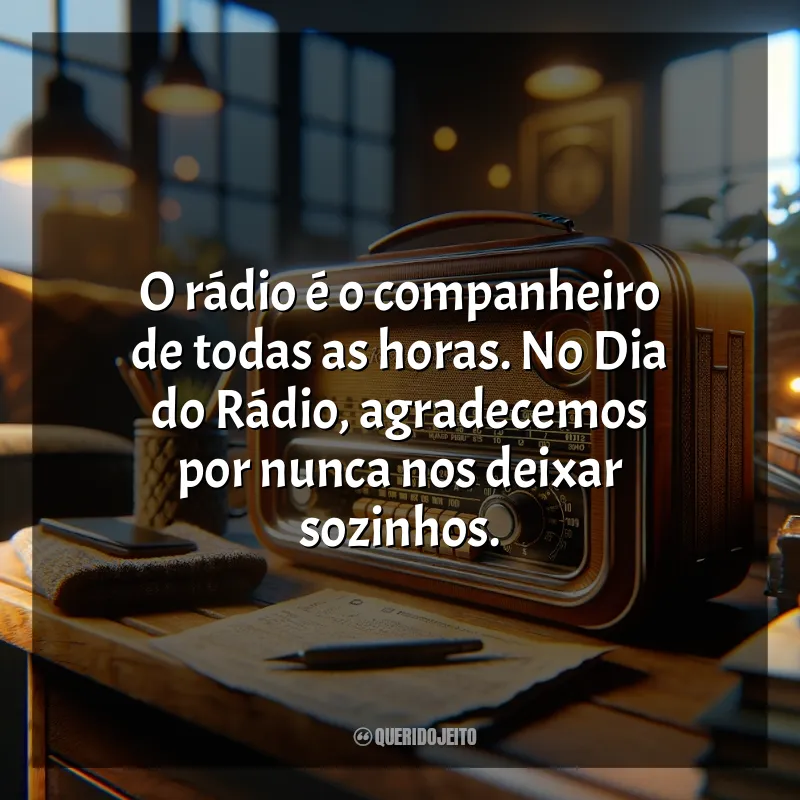 Frases de homenagem Dia do Rádio: O rádio é o companheiro de todas as horas. No Dia do Rádio, agradecemos por nunca nos deixar sozinhos.