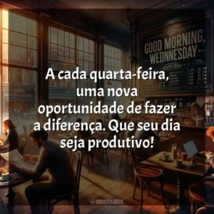 A cada quarta-feira, uma nova oportunidade de fazer a diferença. Que seu dia seja produtivo! Bom dia, Quarta-feira!